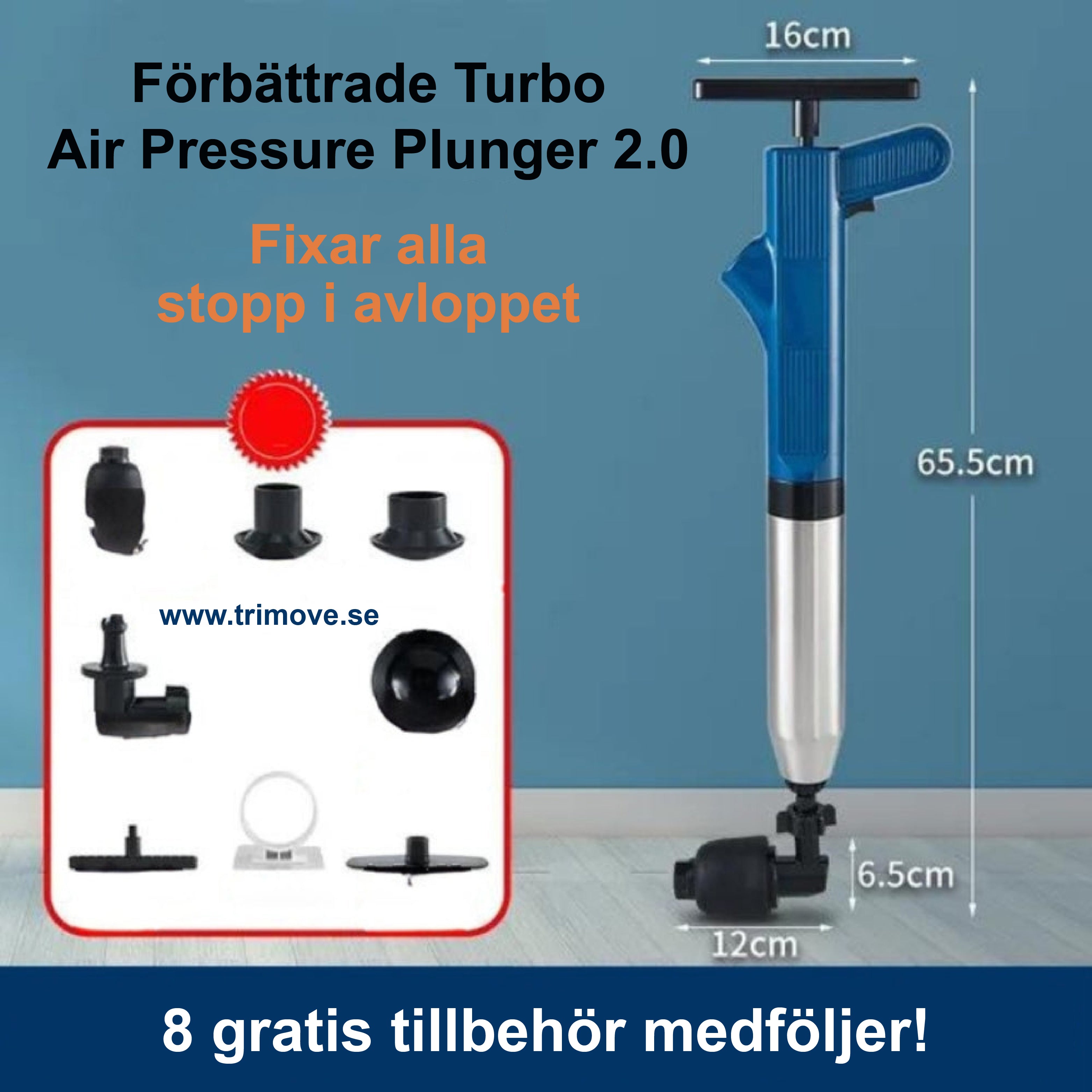 Förbättrade Turbo Air Pressure Plunger 2.0™ - Rensar alla stopp i avloppet!