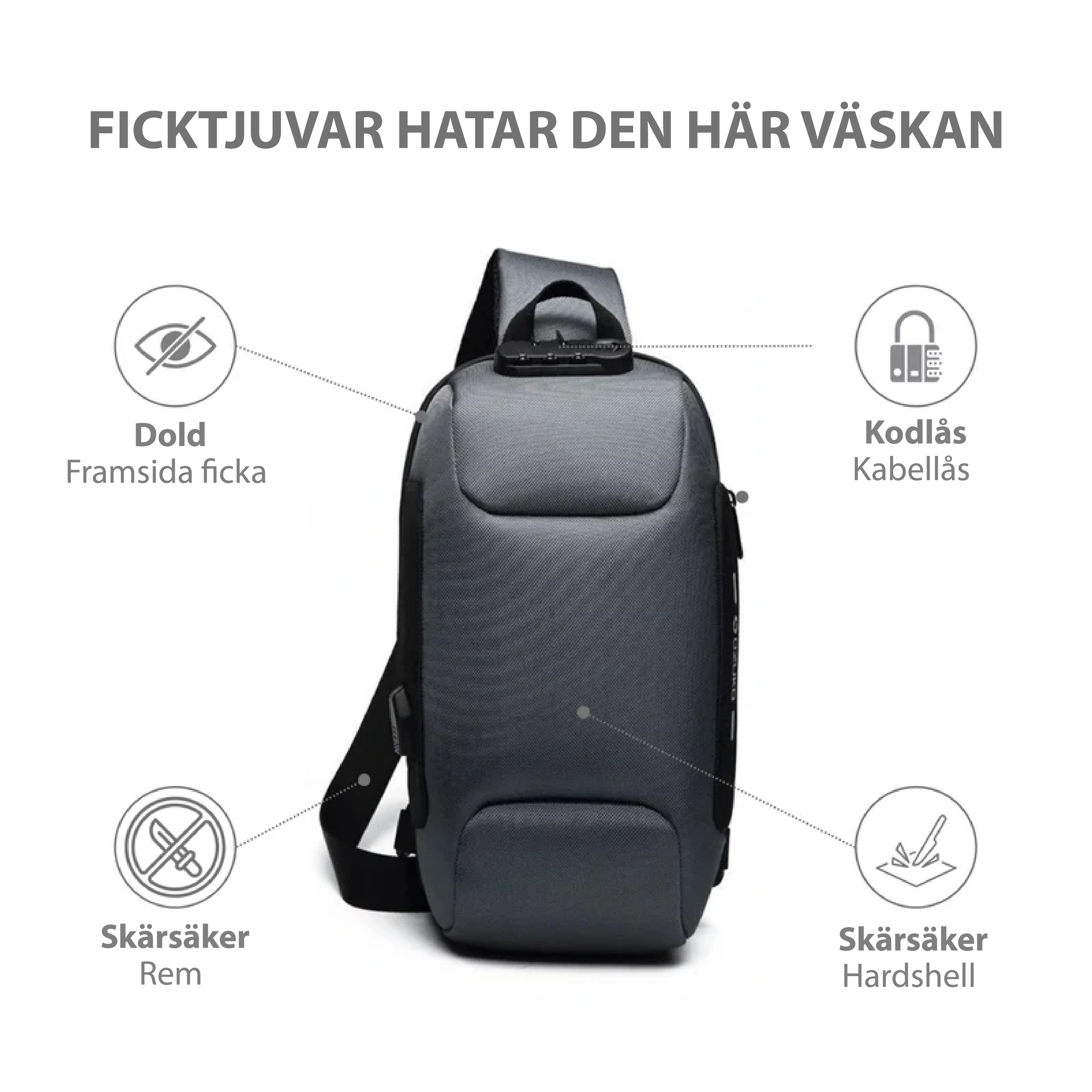 Anti-Stöld Crossbody  laddningsväska