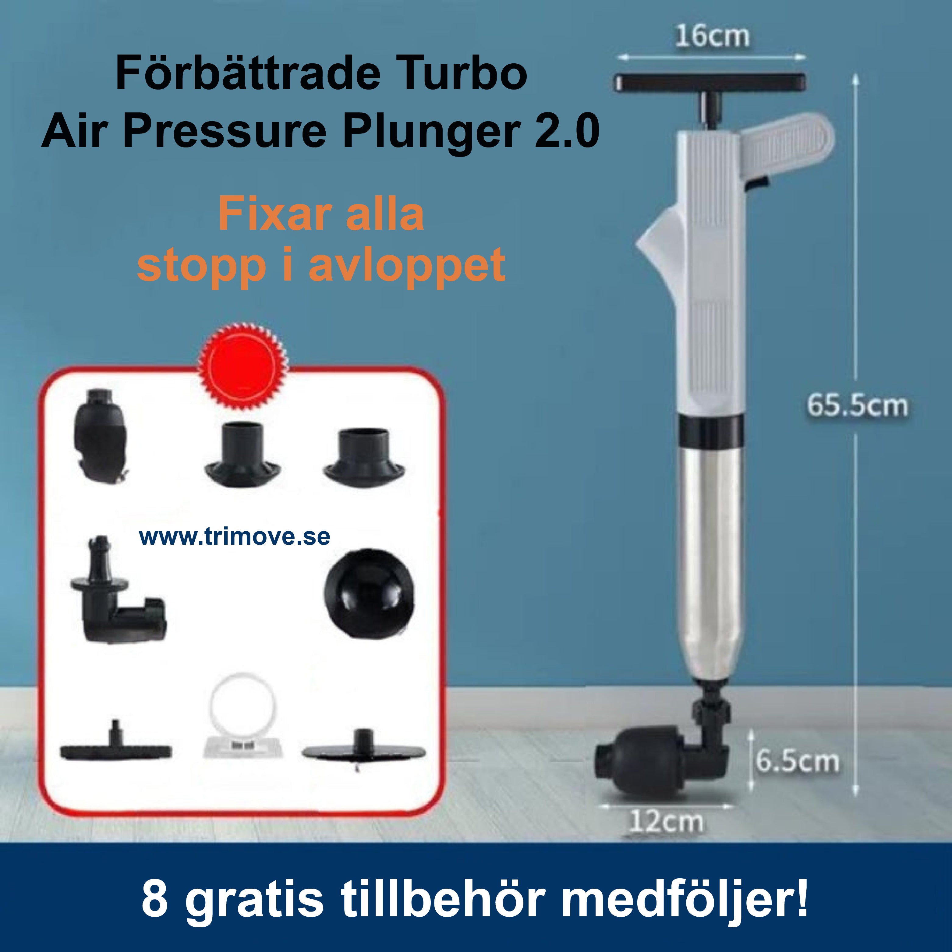 Förbättrade Turbo Air Pressure Plunger 2.0™ - Rensar alla stopp i avloppet!