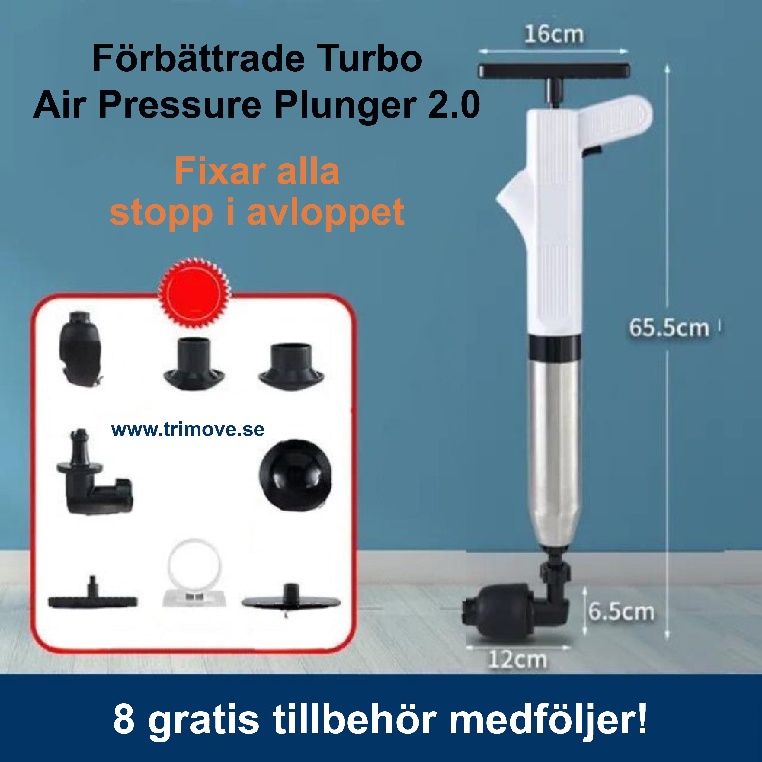 Förbättrade Turbo Air Pressure Plunger 2.0™ - Rensar alla stopp i avloppet!