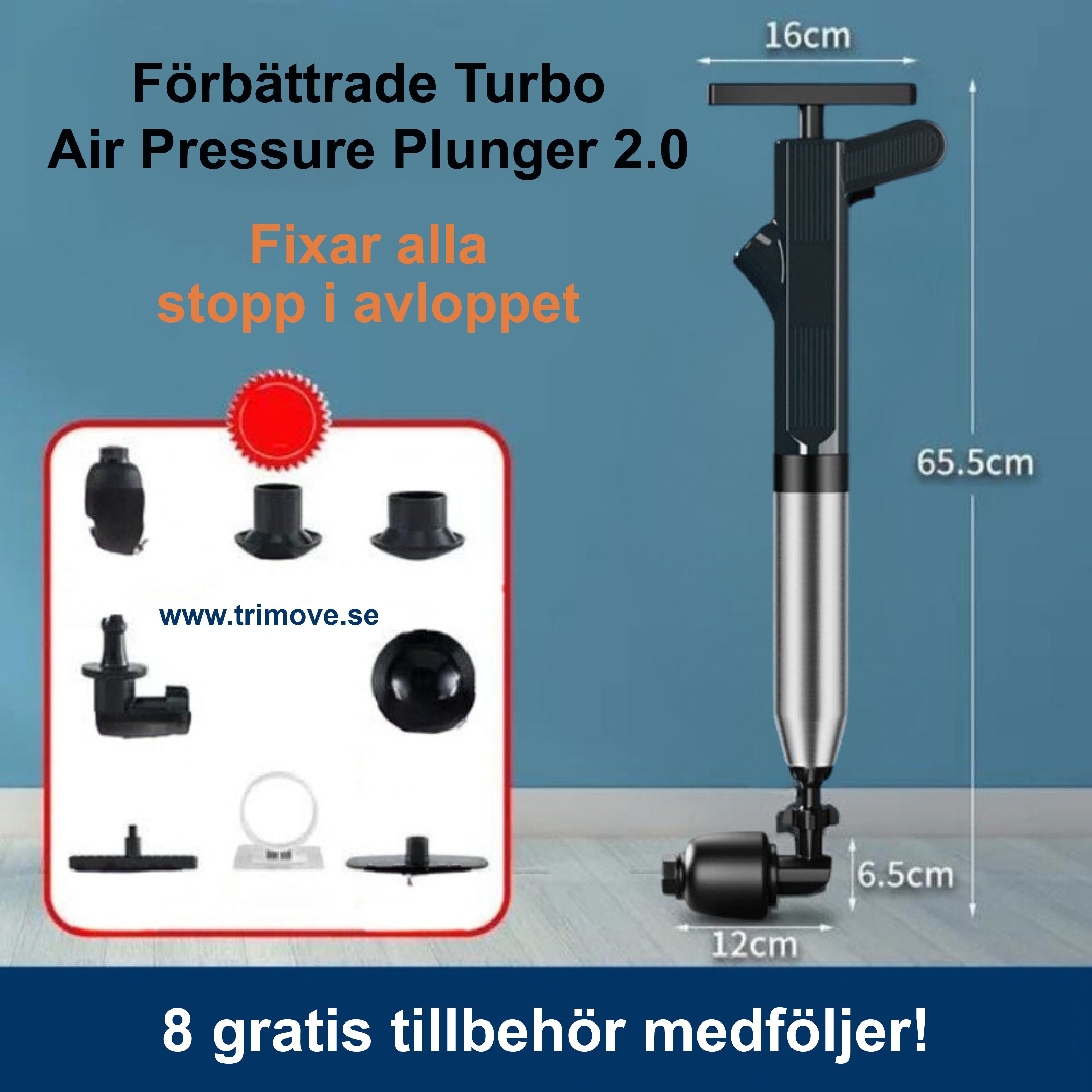 Förbättrade Turbo Air Pressure Plunger 2.0™ - Rensar alla stopp i avloppet!